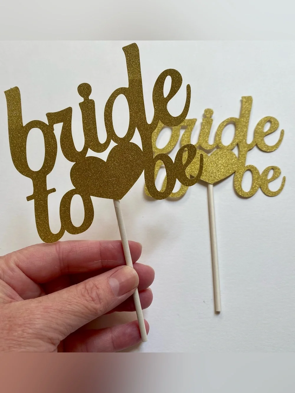 2 Bride to Be Gold Glitter Cake Toppers